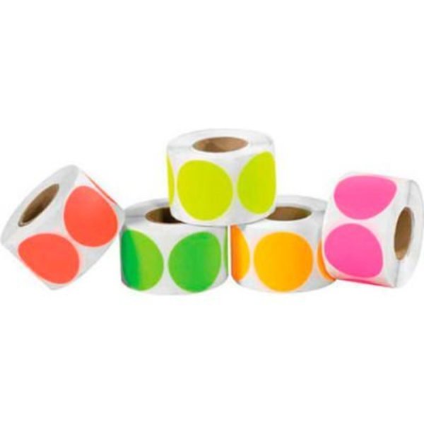 Box Packaging 1" Dia. Round Labels with 5 Fluorescent Colors, 500/Pack DL1235